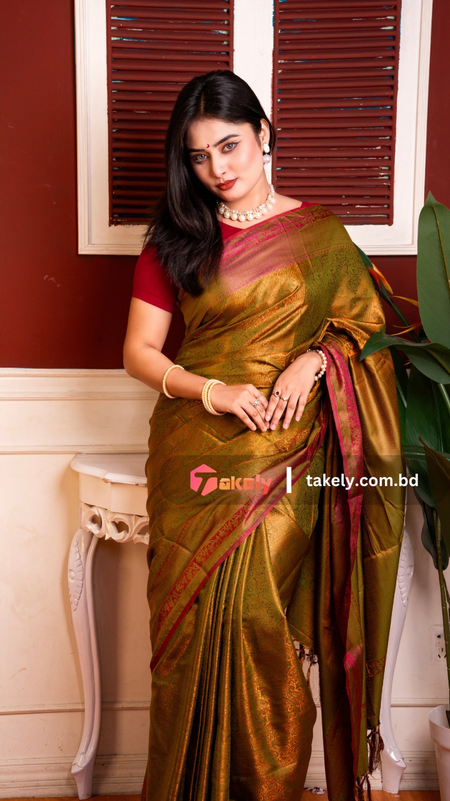 কাঞ্চিপুরম কাতান শাড়ি ব্লাউজ পিস সহ। PKS-20