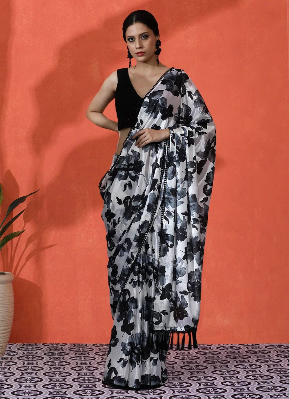 Digital Printed Satin Silk Saree With Blouse Piece | DG-227