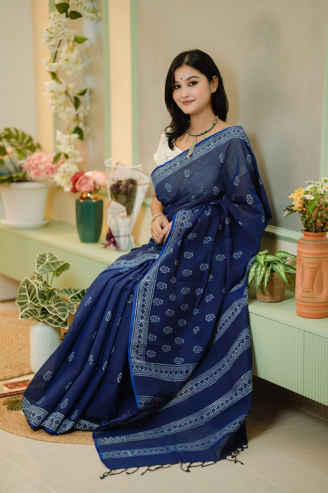 Handloom Cotton Hand Block Printed Saree | CBS-05