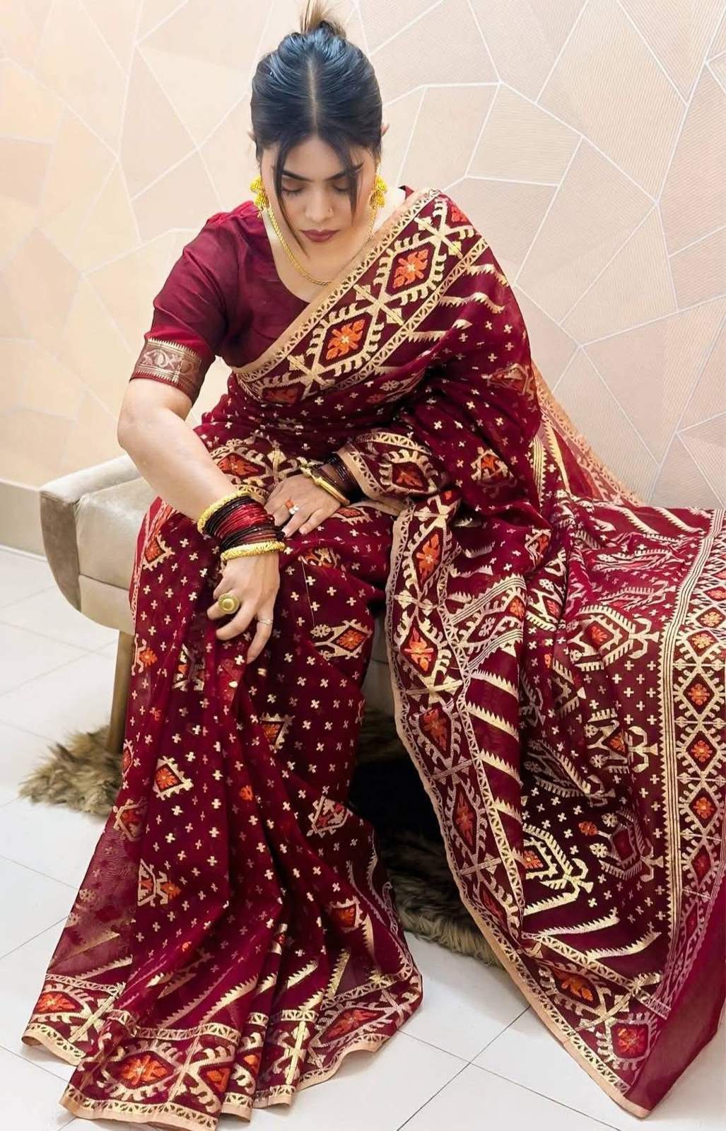 60/80 Count Jori Sutar Tant Jamdani Saree With Blouse Piece | JSS-05