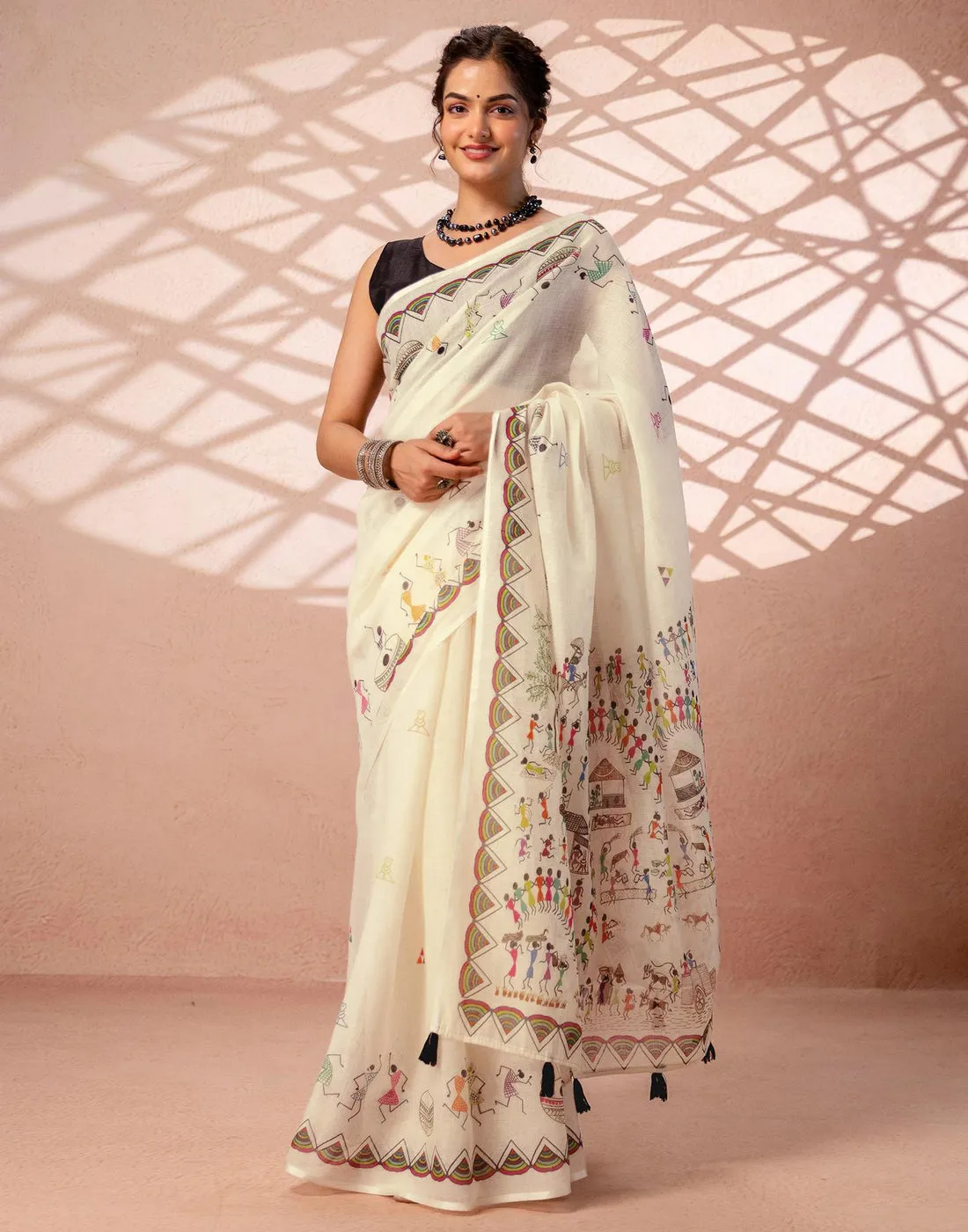Off White Chanderi Silk Digital Printed Saree