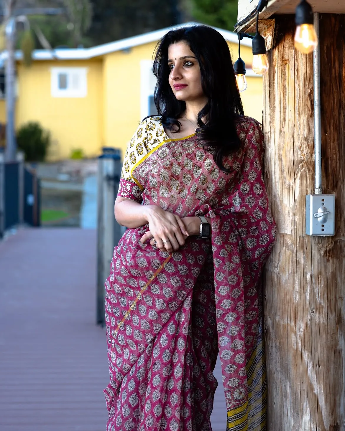 Traditional Block Design Digital Print Kota Doria Cotton Saree