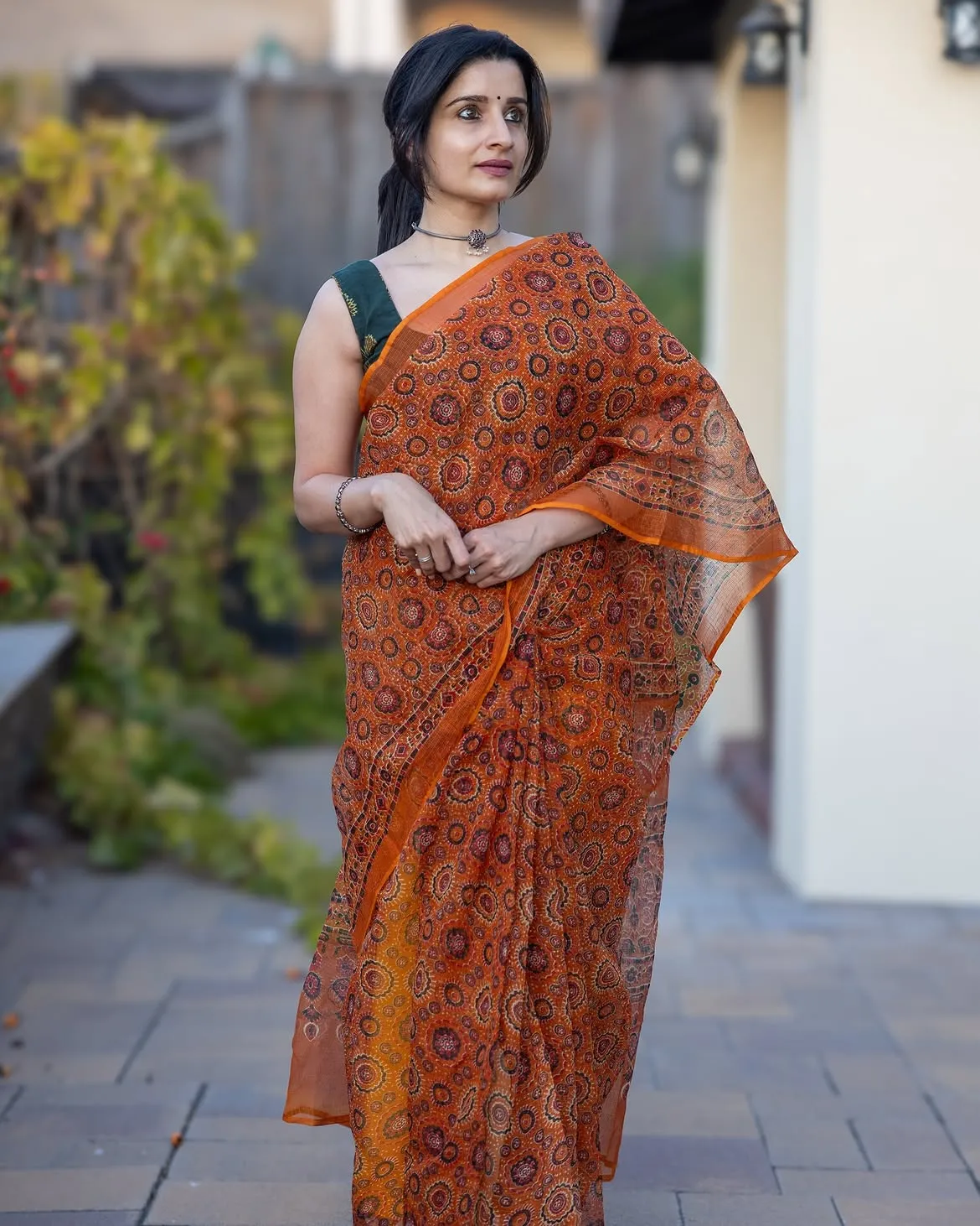 Traditional Block Design Digital Print Kota Doria Cotton Saree