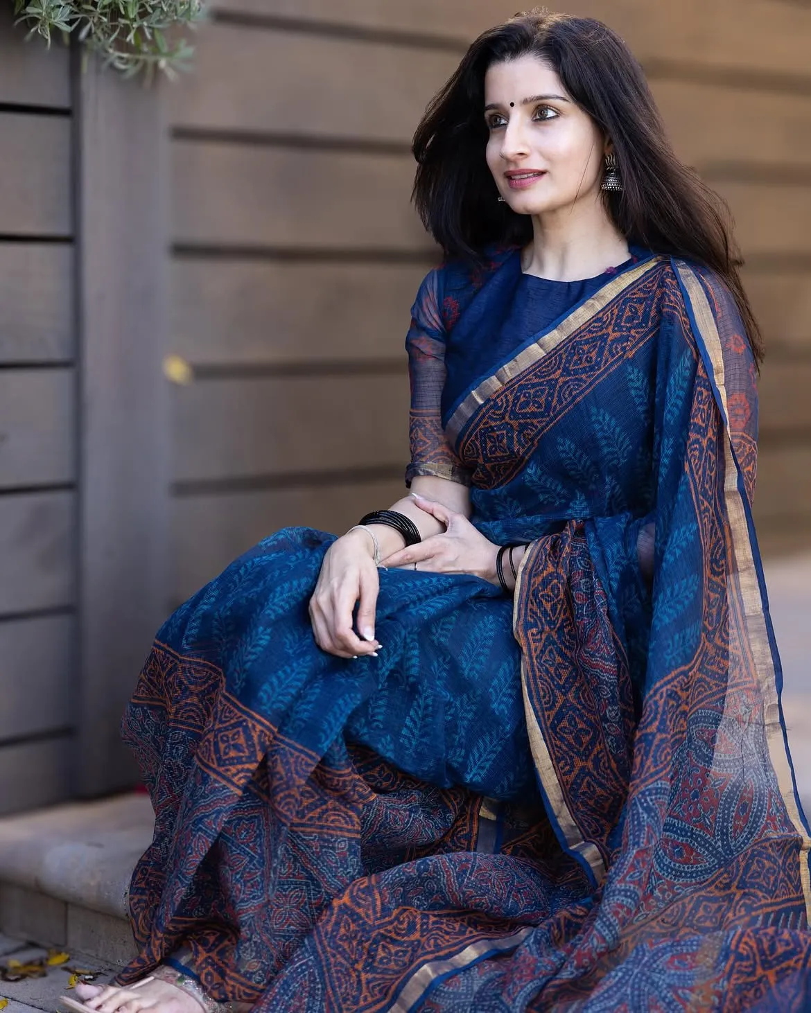 Traditional Block Design Digital Print Kota Doria Cotton Saree